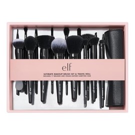 e.l.f. Ultimate - Juego de brochas de maquillaje y rollo de viaje, kit de brochas de 17 piezas, pinceles para sombra de ojos, base, polvo, corrector y