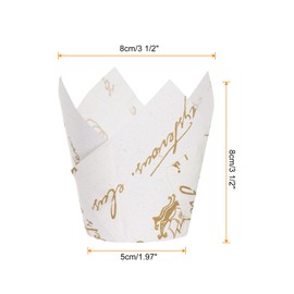 HARFINGTON 100Pcs Tulip Cupcake Liners Standard Paper Baking Cups Greaseproof Wrappers Disposable for Birthday Banquets Party, White with Gold Pattern