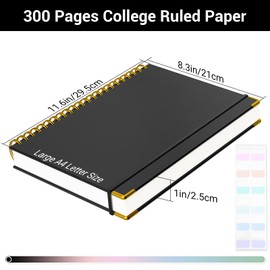 Yarotm Spiral Notebook A4-1 Piece Lined Notebook A4-21x29.5cm Spiral Bound Ruled Paper Notepad - 110GSM Planner Notepad Hardcover - 300 Pages Daily Journal School Writing, Black