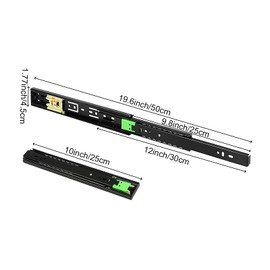 SEUNMUK 6 PCS 3 Pairs 12 Inches Push to Open Drawer Slides, 3-Fold Full Extension Drawer Slides Side Mount Ball Bearings with Mounting Screws for Kitchen Cabinets, Table Drawers Black