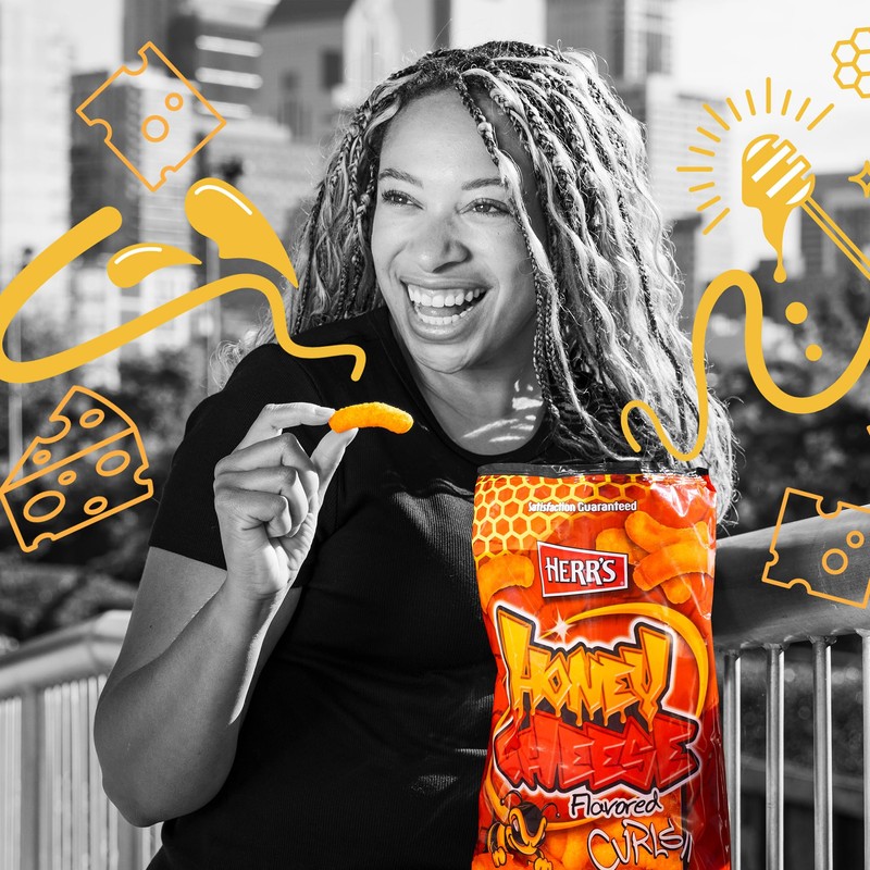 Herr’s Honey Cheese Flavored Curls, Gluten Free Snacks, 1oz Bag