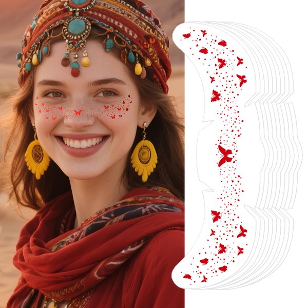 Prreal Glitter Freckles Face Tattoo,10PCS Red Butterfly Freckle Tattoos,Waterproof Natural