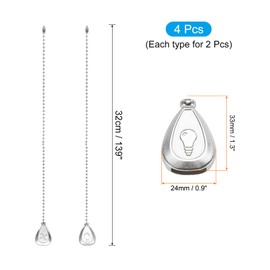 PATIKIL 13 Inch Ceiling Fan Pull Chain Extender Sets, 4 Pcs Metal Decorative Fan Pull Chain with Decorative Light Bulb and Fan Cord for Ceiling Light Lamp Fans, Silver (Drop Shape)