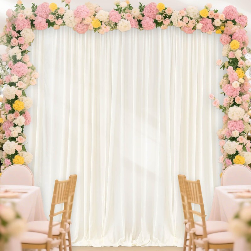 Chiffon Backdrop Curtain Ivory 5ft x 10ft 2 Pieces Cream