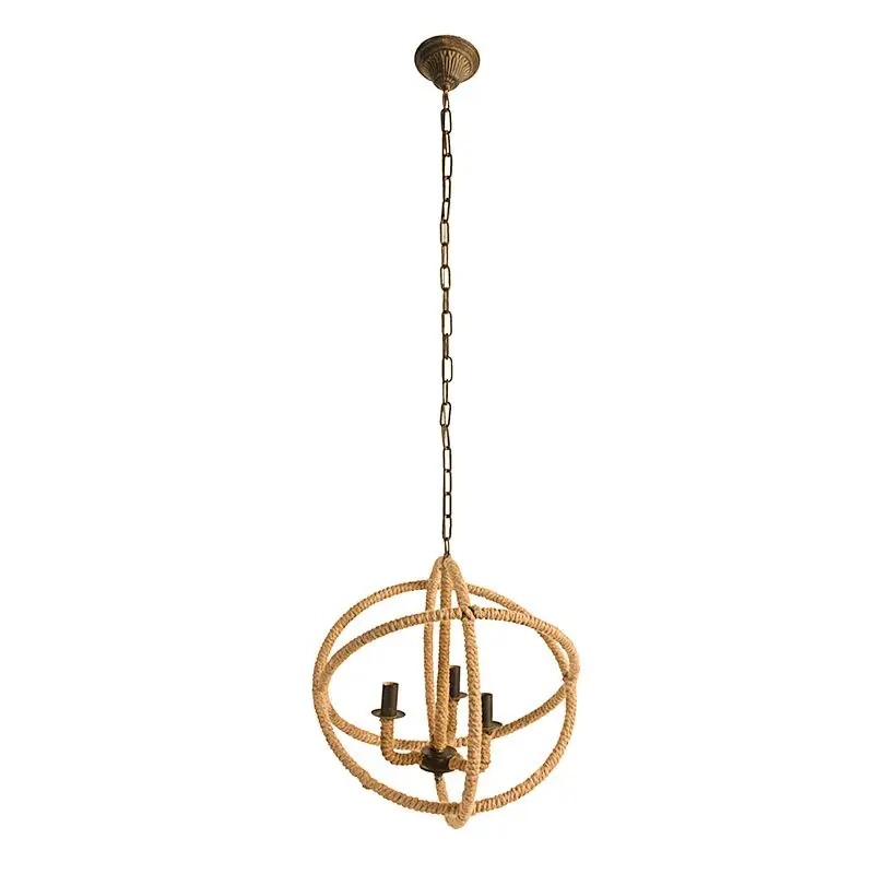 Rattan Globe Pendant Light 3-Light Adjustable Chain Hanging Chandelier for