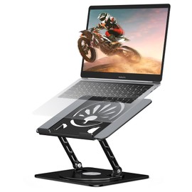 Axbima Adjustable Laptop Stand for Desk-360° Rotating Base Aluminum Laptop Riser,Ergonomic Computer Stand for Office Home MacBook Pro/Air Dell HP up to 16'',Black