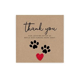 Thank you card from pets, dogs, cats, thank you for looking after us, furbaby, holiday,Pet Sitter Thank You Card, Humans Away Card from Dog (Red)