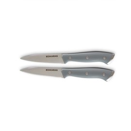 Zakarian by Dash 2 Piece Chef Grade German Steel Paring Knife Set with Smooth and Serrated Blades for Chopping, Dicing, Mincing, Slicing and More - Grey