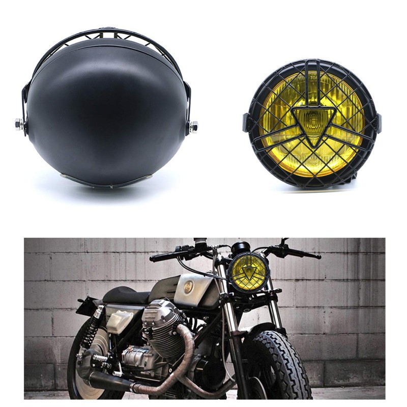 evomosa Universal motorcycle headlight, 6‘’ halogen headlight with lampshade cover