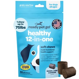 Ready Pet Go! 12-in-1 Complete Multivitamin for Dogs | Dog Multivitamin Chewable with Glucosamine Chondroitin & Digestive Probiotics for Dogs of All Ages and Sizes | NASC Certified & Made in The USA | 60 Chews