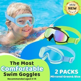 Vvinca Kids Goggles with Comfort Fabric Strap, Kids Swim Goggles Wide View Anti-Fog/UV No Leaking Swimming Goggles for 3-14