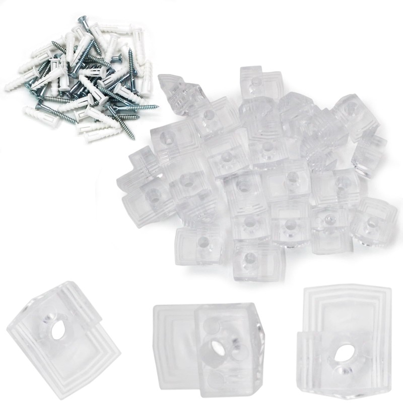suiwotin 25pcs Mirror Hanging Clips, Plastic Glass Retainer Clips, Clear