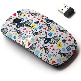2.4G Wireless Mouse with Cute Pattern Design for All Laptops and Desktops with Nano Receiver - Happy Bunnies Spring Flowers