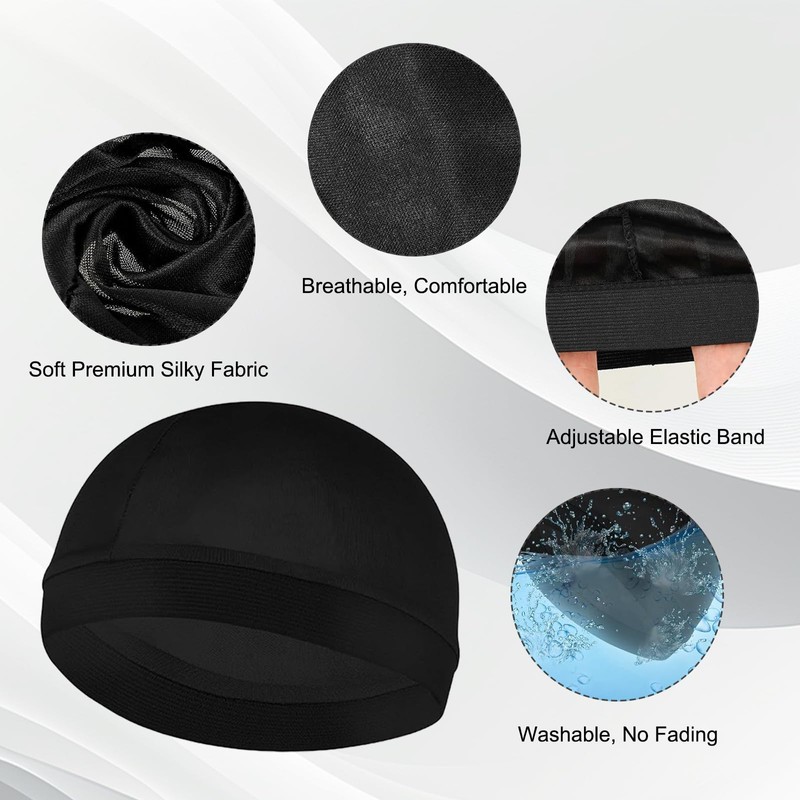 4 Pcs Wave Cap,Silk Wave Sleep Hair Cap for Black