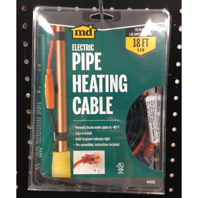 M-D Building Products 64428 18-Foot Pipe Heating Cable with Thermostat,