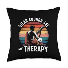 Sitar Sounds Are My Therapy Retro Music Throw Pillow