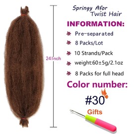 ZRQ 24 Inch Honey Brown Springy Afro Twist Hair For Distressed Soft Locs 8 Packs Pre-Separated Spring Twist Hair Marley Crochet Braiding Hair Synthetic Hair Extension 10 Strands/Pack (30#)