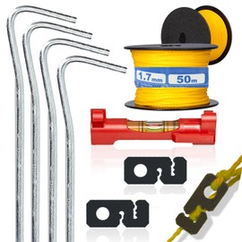 Mason's Line Set Consisting of Mason's Line (50 m x 1.7 mm) Masonry Cord Tensioner (Cord Tensioner) Mobile Line Spirit Level and Pegs (Pegs)