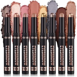 8 Piezas Sombra de Ojos en Barra, 8 Colores Resaltador Barra de Sombra de Ojos, Viene con una esponja mezcladora impermeable, Aplicación Duradera y Sin Esfuerzo (B)