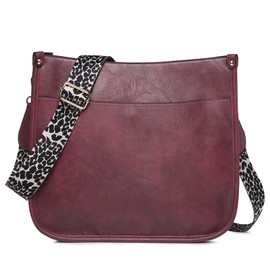 Women Shoulder Crossbody Bag Vintage Handbags Purse with Leopard Guitar Strap Medium Satchel Hobo Bag, Wine