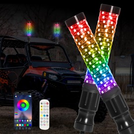 2PCS 1FT Fat Whip Lights with Brake Light Function,LED Whip Lights for UTV ATV Whip Light with App and Remote Control LED Whip Lights for Can Am SXS Trucks RZR