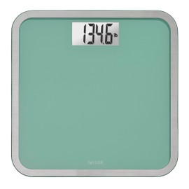 Taylor Digital Glass Bathroom Scale for Body Weight, Large Durable Platform, Extra High 500 lb Capacity, Large 3.5"x1.7" White Backlit Display, Sea Foam Green