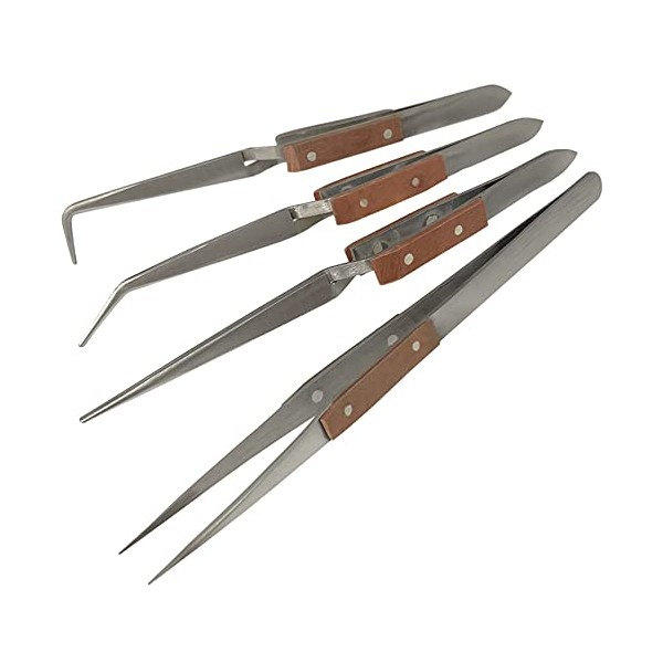 4 ANGLED straight self locking soldering tweezers watch jewellers hand