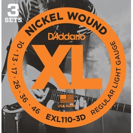 D'Addario D'Addario Guitar Strings - XL Nickel Electric Guitar Strings - EXL110-3D - Perfect Intonation, Consistent Feel, Reliable Durability - For 6 String Guitars - 10-46 Regular Light, 3-Pack