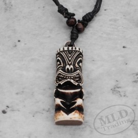 Unbranded Hawaiian Style TV Show Surfer Tiki Pendant Bone Necklace - 2 Colors Brown White - Brown