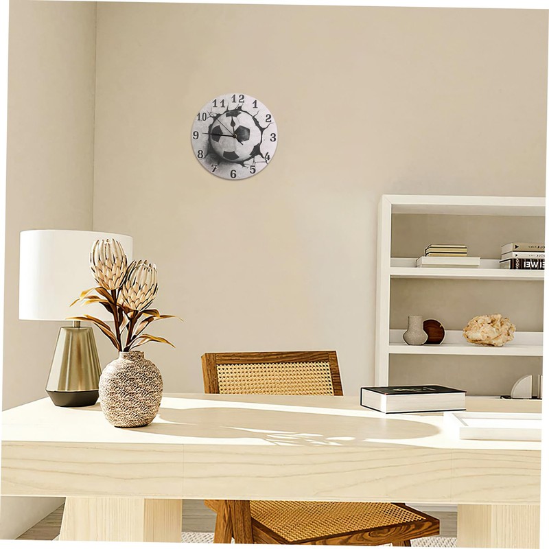 WOONEKY Silent Non Ticking Soccer Wall Clock Modern Decorative Analog