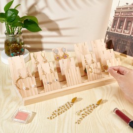 PandaHall Jewellery Display Stands, Bamboo Earring Necklace Holder with 3 Sizes 15pcs Earring Board Display Stands for Selling Earring Showing Jewellery Displaying Business Card Organizer Displaying