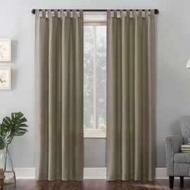 No. 918 Trevor 2-Pack Heathered Linen Texture Semi-Sheer Tab Top Curtain Panel Pair, 40" x 63, Barley Brown