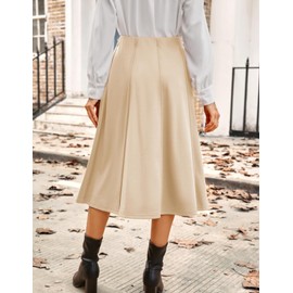 Kate Kasin Women's Beige Pleated Midi Skirt Summer 2025 Long High Waisted Knee Length Flowy A Line Casual Skirts with Pockets