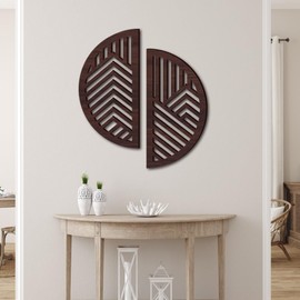 seaNpem Wood Wall Decor - Round Wooden Wall Art Sculpture Hollow Boho Wall Stickers Modern Geometric Wood Wall Decor for Living Room Bedroom Home Office Decor (Brown)