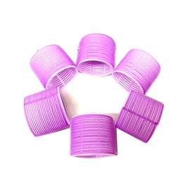 6 PC - Jumbo Self Stick Grip Curlers Plastic Hair Rollers - Great For Long Hair (Purple)