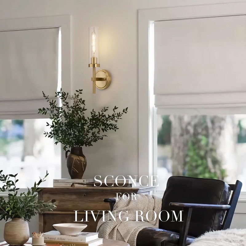 SANTOSTOCK Gold Wall Sconces Set of 2, Modern Bathroom Sconces