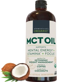 Viva Naturals Organic MCT Oil, 32 fl oz – MCT Oil for Coffee, USDA Organic, Non-GMO, Paleo Certified & Keto Friendly, Supports Energy & Mental Clarity