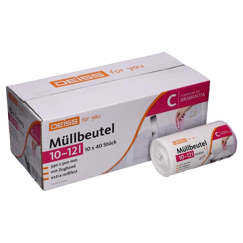 40 x DEISS Bin Liners 10-12 Litre for Brabantia Touch