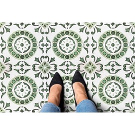 Retro Self Adhesive 12-Inch Vinyl Floor Tiles, 20 Tiles - 12" x 12", Green Medallion Pattern - Peel & Stick, DIY Flooring for Kitchen, Dining Room, Bedrooms & Bathrooms by Achim Home Decor