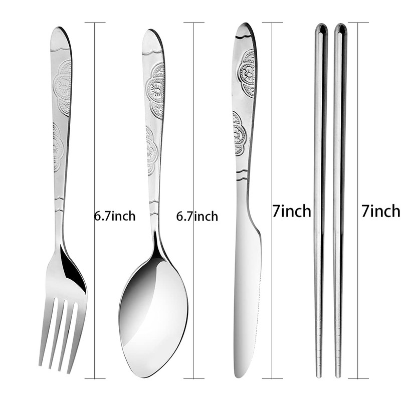 Arroyner 3 Pack Reusable Flatware Sets Knife, Fork, Spoon, Chopsticks,
