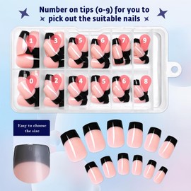Bellelfin 120Pcs Black French Tip Press on Nails Short, Full Cover French Tips Press on Square Fake Nails Nude Acrylic False Nails Press ons for Women Girls