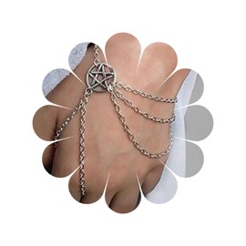 Allereyae Vintage Layered Finger Ring Bracelet Circle Star Bracelet Silver Slave Bracelet Hand Chain Punk Pentacle Star Slave Bracelet Hand Harness Chain Jewelry for Women