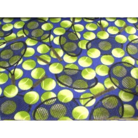 BLUE TENNIS RACKETS FLEECE FABRIC A51 BY THE YARD