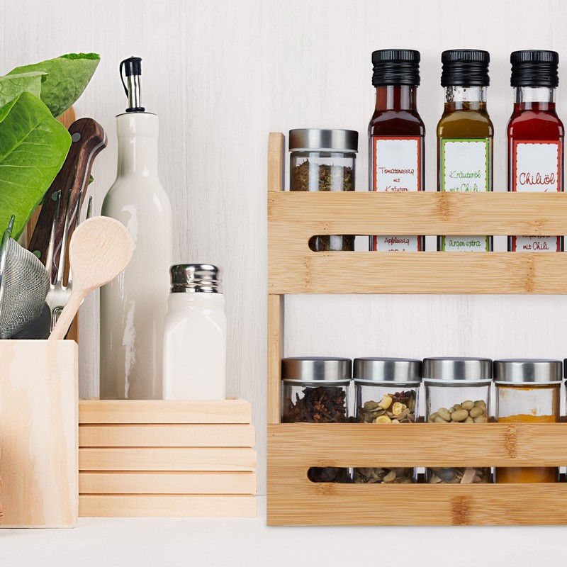 Relaxdays Bamboo Spice Rack, 2 Levels, H x D x