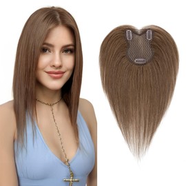 Elailite Real Hair Toppers For Women UK Hand Tied Silk Base(8x11cm) Human Hair Toppers For Thinning Hair - #04 Medium Brown - 11 Inch