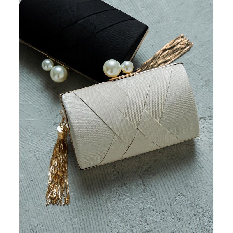 niana Party Bag, Clutch Bag, Handbag, Pearl, Satin, beige