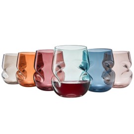 Khen Unbreakable Aerating Stemless Wine Glasses - European Tritan Plastic Wine Glass Set with Finger Indentations - Set of 6-13 oz - Acrylic Reusable, BPA Free, Naturally Aerates Wines