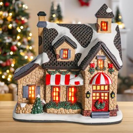 Yinns Ceramic Christmas Houses, Xmas Village Houses with Warm LED Light, Christmas Village Houses, Christmas Ornamnet Home Decorations