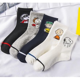 CIMOXDXXT Charlie Brown Snoopy Socks, Short Socks, Visual Socks, Colorful Socks, Women's Socks, Women's Socks, Sports, Fashionable, Cute, Not Stuffy, Casual, Set of 5, Snoopy