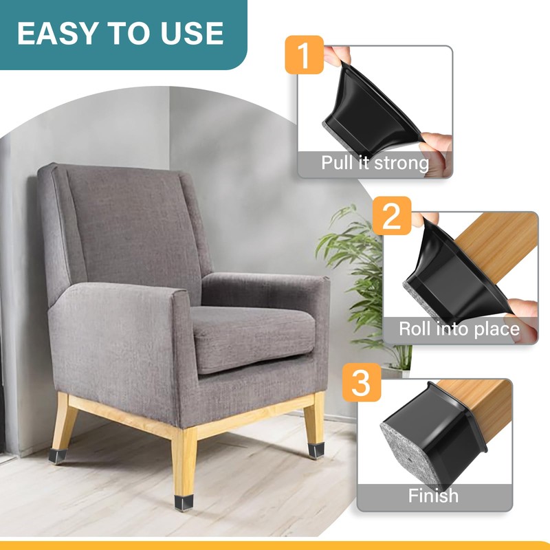 ANSIBLE Chair Leg Floor Protectors Square 24pcs Clear Fit:27-40mm